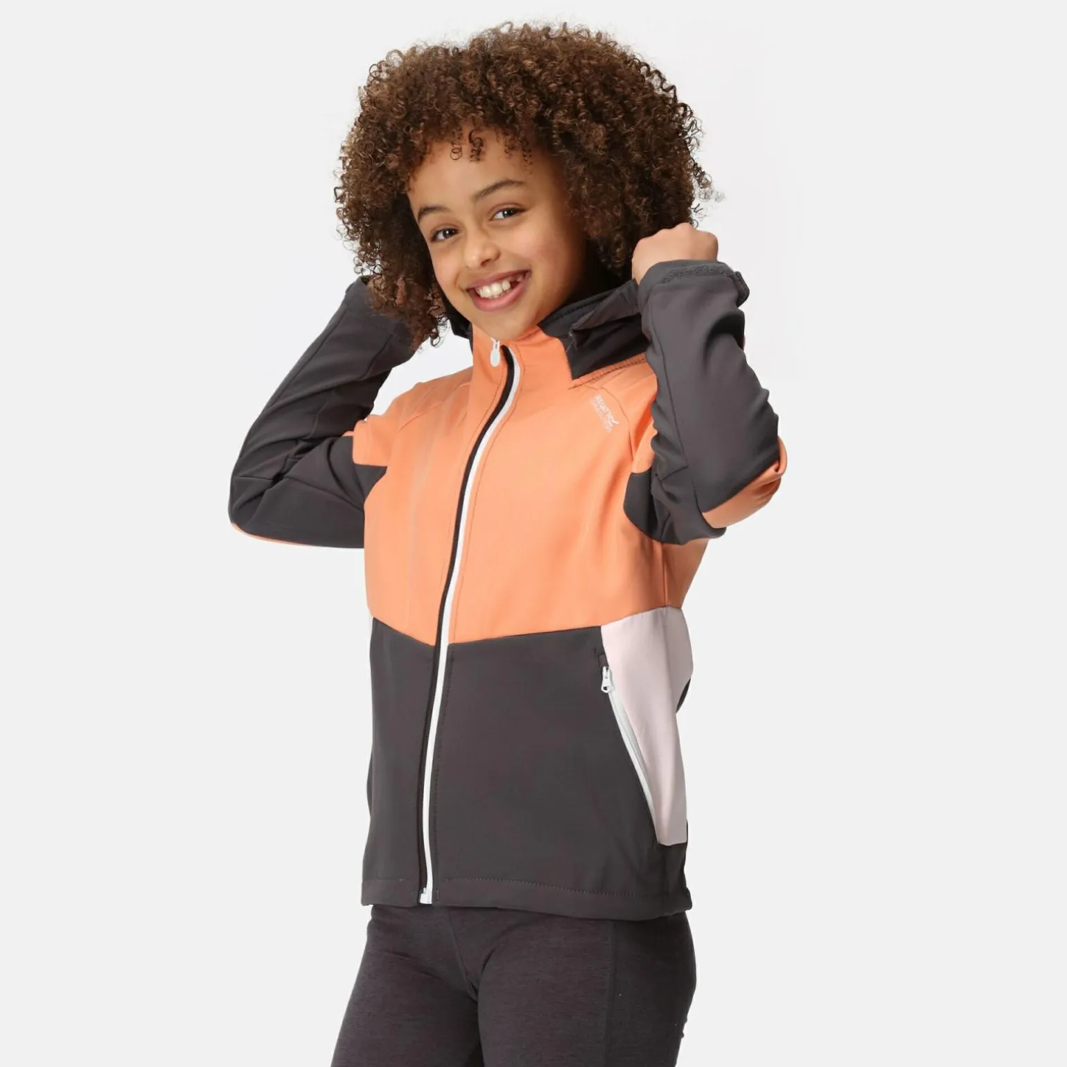 Dziecięcy softshell z kapturem Haydenbury | Szaro-pomarańczowo-biały
