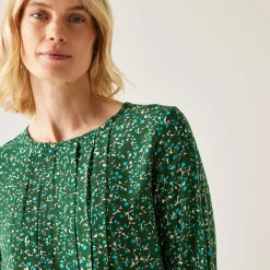Orla Kiely - Damska bluzka z długim rękawem | Zielony we wzór