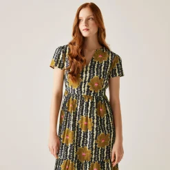 Orla Kiely - Damska sukienka Tiered Midi | Żółty
