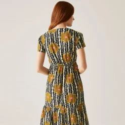Orla Kiely - Damska sukienka Tiered Midi | Żółty