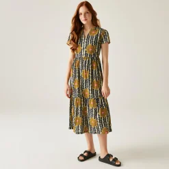 Orla Kiely - Damska sukienka Tiered Midi | Żółty