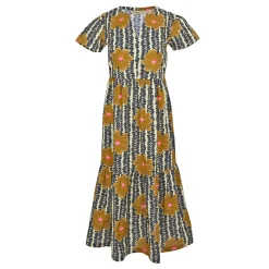 Orla Kiely - Damska sukienka Tiered Midi | Żółty