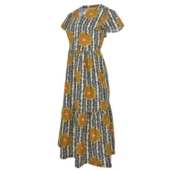 Orla Kiely - Damska sukienka Tiered Midi | Żółty